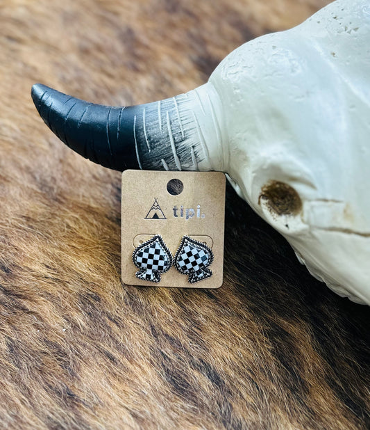 Checkered Spade Stud Earrings