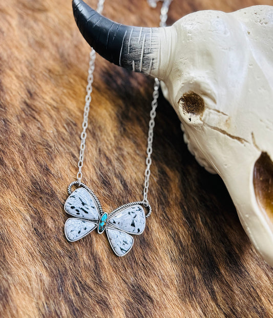 Howlite Stone Butterfly Necklace