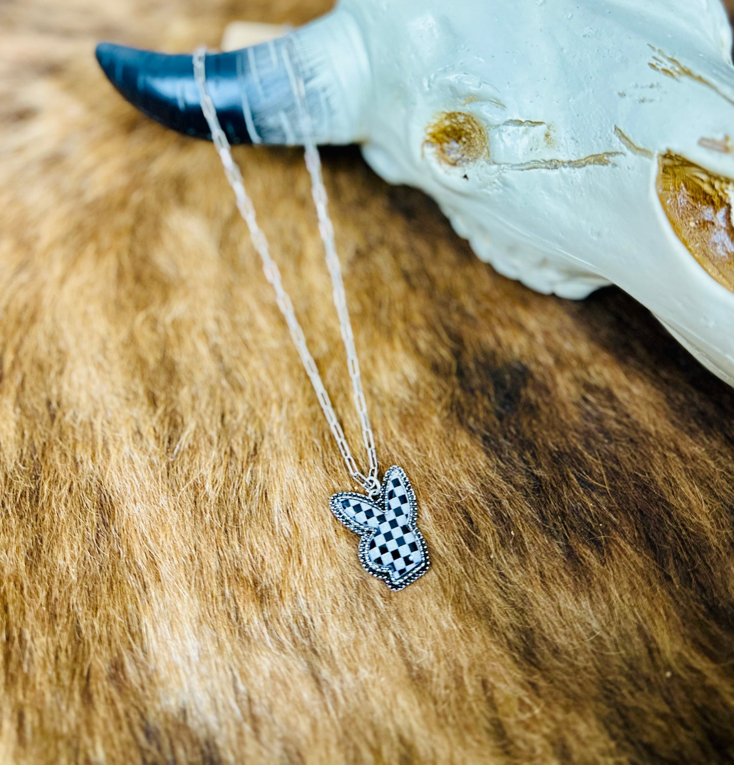 Checkered Bunny Necklace