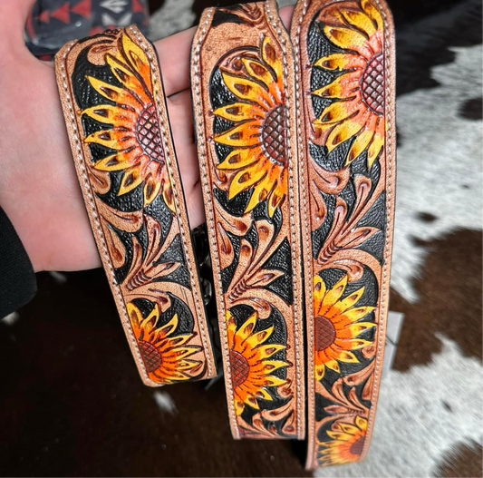 Sunflower Tooled Dog Collar **PRE ORDER**