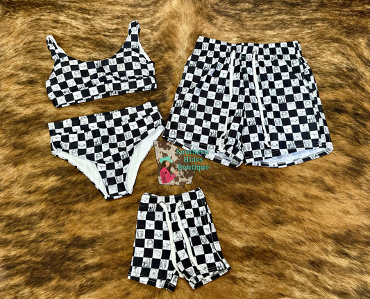Western Checkered Boy’s Swim Trunks